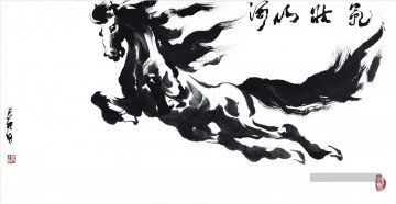 Noire et blanche œuvres - Le cheval volant à l’encre de Chine Noire et blanche
